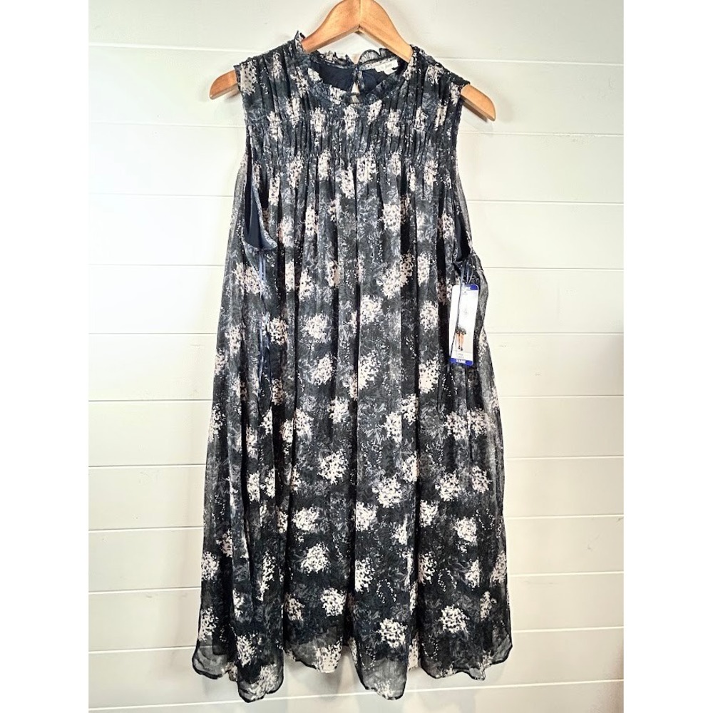 Joie Mini Dress XX Large Baltic Print Sleeveless Mock Neck Pleated Chiffon NWT